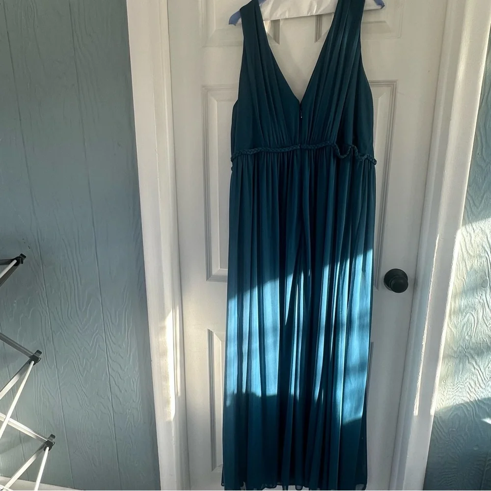 Azazie A24 TANICIA Stretch Ink Blue A-Line V-Neck Pleated Mesh Dress - Picture 5 of 6